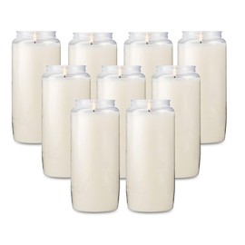 Rambue 6 Day Memorial Candles, 9 Pack - 6” White Prayer Candles for Religious Ceremony, Shiva, Emergency Candles - Long Burning Vegetable Wax in Plastic Jars