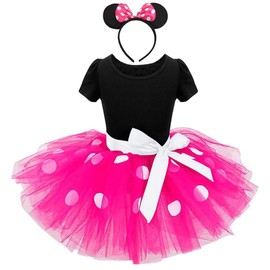 Dressy Daisy Toddler Girl Costume Polka Dots Fancy Dress Up with Mouse Ears Headband Birthday Party Outfit Size 4T to 5T Hot Pink 261