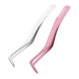 Beavorty 2pcs Stainless Steel Eyelash Applicator Tool with Comb Convenient Lash Tweezers for Easy Eyelash Extensions Ergonomic Portable Design for Fashionable Eye Makeup