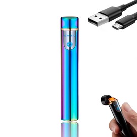 NIVEK Electric Coil Lighter, Rechargeable USB, Cylinder Round Barrel Shape, Windproof Flameless, Metal LED Light Indicator (Rainbow)