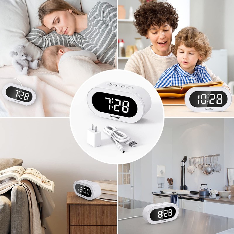 REACHER Small LED Digital Alarm Clock with Snooze, Simple to