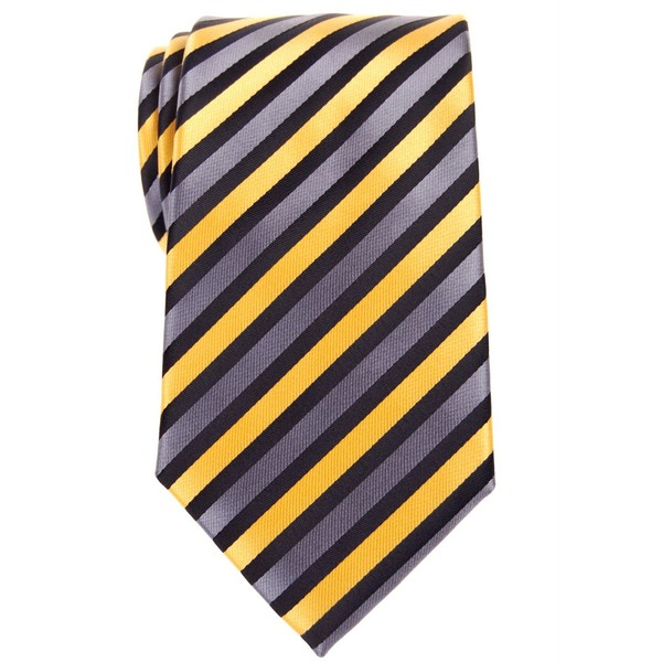 Retreez Retro Three-Color Striped Woven Microfiber Men's Tie - Yellow,