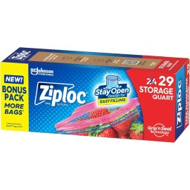 SC Johnson Ziploc Quart Food Storage Bags, Stay Open Design with Stand-Up Bottom 29 Count