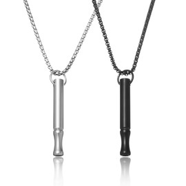 2 Stück Rauchentwöhnung Hilfsmittel, Rauchfrei Halskette Kette， Anti Raucher Pfeife Atemkette,Breathing Necklace Für Panikattacken Anxiety, Silber, Schwarz