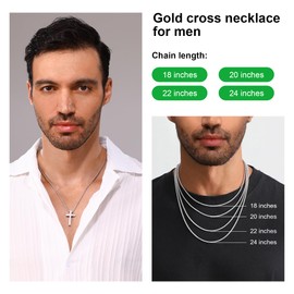 Cross Necklace for Men Gold Stainless Steel Cross Pendant Necklace for Men Box Chain 24 Inch Father's Day Religious Christian Gifts