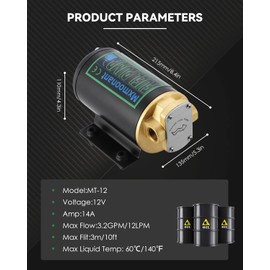 Mxmoonant 12V Oil Transfer Pump, 3.2GPM Self Priming Oil Change Extractor Pump, Fuel Transfer Pump with Hoses for Diesel Kerosene Marine Boat Truck