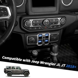 Jimen for JL/JT Window Button Cover, 4 Pack Window Switch Cover Trim Interior Accessories Compatible with Jeep Wrangler JL and Gladiator JT 2018-2023, Aluminum Alloy (Blue)