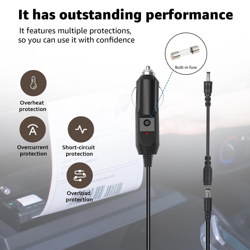 12V Car Charger for Brother PocketJet - Compatible with PocketJet