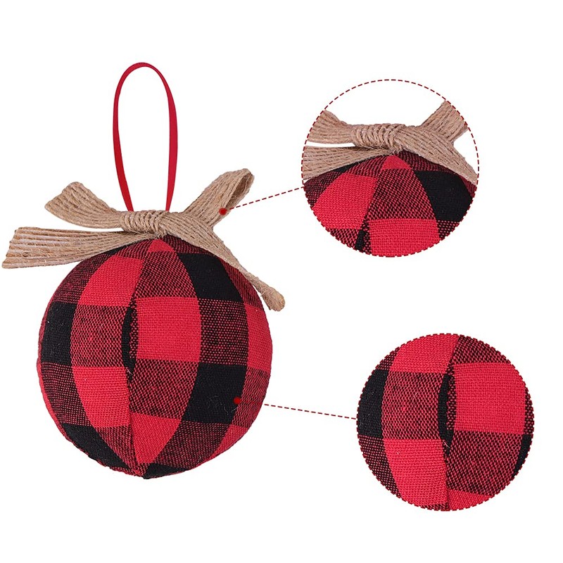 Christmas Decorations Tree Ornaments, 12pcs Buffalo Plaid Farmhouse Christmas Ornaments,