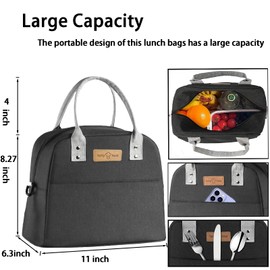 FERNYE Insulated Lunch Bag for Women/Men,Waterproof Portable Lunch Tote with Adjustable Strap Reusable,Designed for Adults,Students,Thermal Cooler Bag Ideal for Work/School/Travel/Picnic (Black)