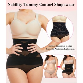Nebility Womens' Tummy Control High Waist Trainer Body Shaper (US, Alpha, X-Large, Regular, Regular, Black/Beige 2pk)