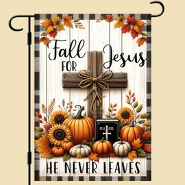 Fall Garden Flag Double Sided 12x18 Flag Jesus Cross Fall Religious Pumpkin Garden Flag Patio Lawn Sunflower Exterior Decor Jesus Autumn Yard Lawn Flag