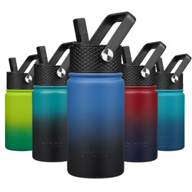 BJPKPK Insulated Water Bottle with Straw Lid, 15oz Cute Water Bottles, Stainless Steel Metal Thermo, Reusable BPA Free Leak Proof Tumblers, Cups,Blue Black