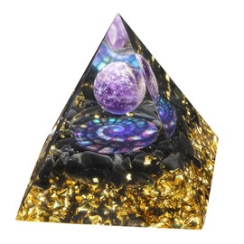 mookaitedecor Amethyst Crystal Sphere Orgone Pyramid with Obsidian Tumbled Stones and Snail Symbol Orgonite Energy Generator for Protection Meditation Home Decor
