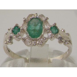 LetsBuySilver 925 Sterling Silver Natural Emerald Vintage Anniversary Ring - Size 8.5