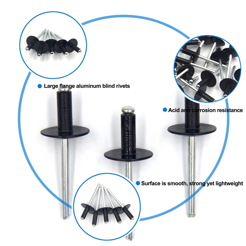 Black Pop Rivets, BESTYCHAO 50pcs Large Aluminum Blind Rivets 4.8mm
