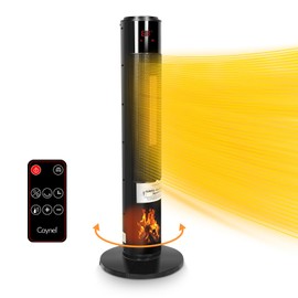 CAYNEL Tower Ceramic & Flame Heater with 3D Flame and Oscillation Function, 3 Modes, Safety Alert Switch, Remote and Touch Control, Multiple Safety,Ideal For Home,livingroom, Black