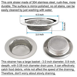 Seatery 4PCS Kitchen Sink Strainers, Sink Drain Filter, Sink Basket Strainer, 4.5 Inch Stainless Steel Sink Drain Strainer, Food Scraps Catcher for Kitchen