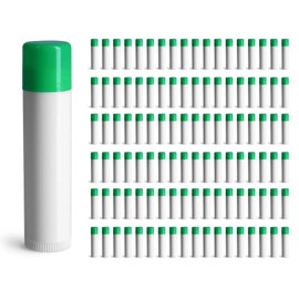 144 White Plastic Empty Lip Balm Tubes with Green Friction Fit Caps by SKS Bottle & Packaging, 0.15 oz tubes - Bulk White Lip Balm Containers for DIY Lip Care, Lip Balm Making, and Lip Balm Crafting