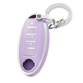 OFFCURVE for Nissan Key Fob Cover with Keychain Car Key Fob Case Shell Fit for Nissan Altima Maxima Rogue Armada Pathfinder Smart Key Car Accessories Protector, Purple