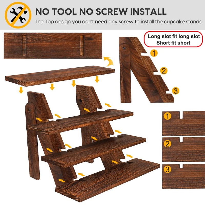 Manspdier Wooden Display Stand Wood Cupcake Stands Tool Free, Rustic