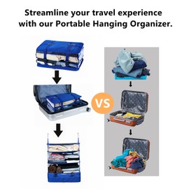 CHOBOND Travel Luggage Organizer Portable Hanging Travel Shelves Bag Multiple Compartments Packing Cube Organizer for Carry on Closet Suitcase Black