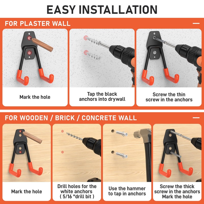 Cpais Garage Hooks with Anti-Slip Coating,Heavy Duty Wall Mount Storage