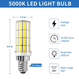 RIUVAO 4 Pack E12 Led Bulb 200w Equivalent Chandelier Light Bulbs Bright E12 LEDs Candelabra Bulb 5000k Daylight White 2500lm Led Light Bulb for Chandeliers, Ceiling Fan, Pendant, Wall sconces
