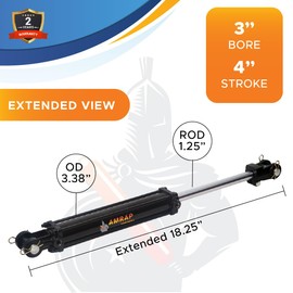 3x4 Hydraulic Cylinder - 3 Bore 4 Stroke Double Acting Tie Rod Hydraulic Cylinder 2500 PSI