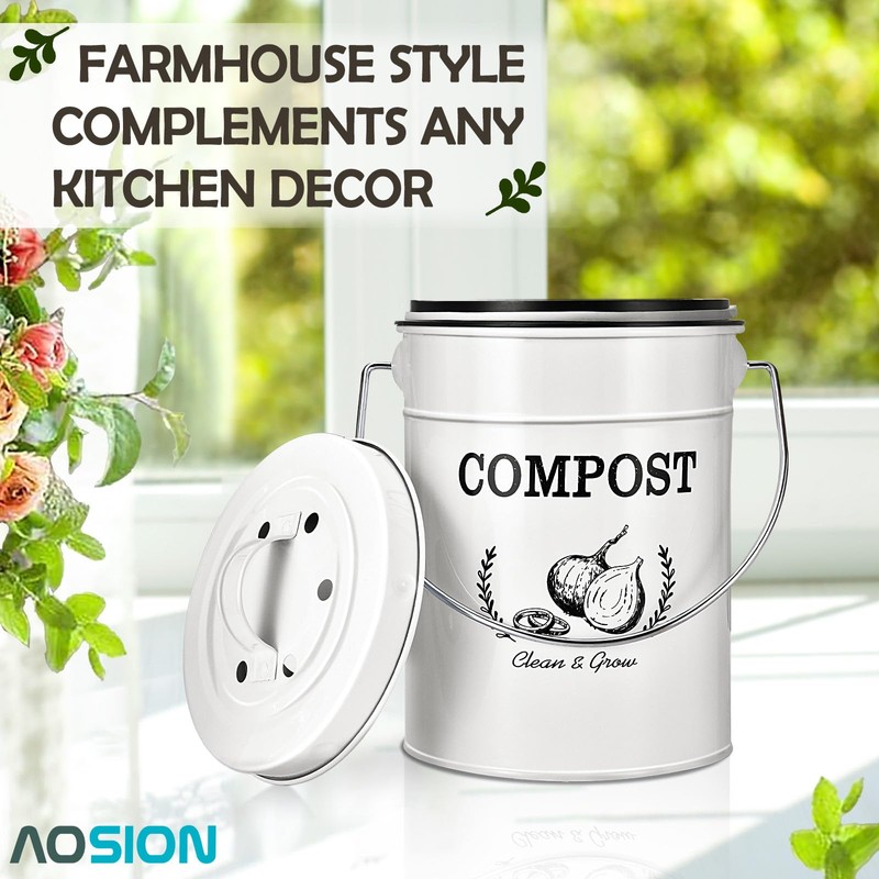 AOSION Countertop Compost Bin Kitchen,Odor Resistant Indoor Compost Bin with
