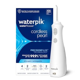 Waterpik Inalámbrico de agua portátil recargable con perlas para dientes, encías, aparatos ortopédicos y viajes con 4 puntas de hilo dental, aceptado ADA, WF-13 blanco