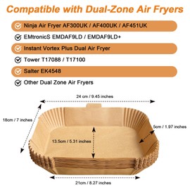ENGHEK 230PC Air Fryer Liners, Upgraded Dual Ninja Air Fryer Liners Disposable, Air Fryer Accessories with Curved Handle for Ninja AF300UK AF400UK, Salter, Tower and Other Dual Zone Air Fryer