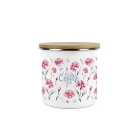 Purely Home Carnation Flowers Coffee Storage Canister - Pink & Blue Floral Kitchen Housewarming Gifts - White Metal Enamel Medium Sized Kitchen Food/Drinks Storage Container