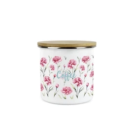 Purely Home Carnation Flowers Coffee Storage Canister - Pink & Blue Floral Kitchen Housewarming Gifts - White Metal Enamel Medium Sized Kitchen Food/Drinks Storage Container