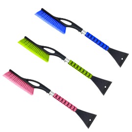 Autovir 27" Snow Brush and Ice Scrapers for Car Windshield (3 Pack), Window Scraper with Ergonomic Foam Grip, Snow Removal for Car, Must Have Winter Car Accessories (Green, Blue & Pink)