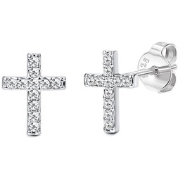 Chriscoco 925 Sterling Silver Cross Stud Earrings for Women Men 14k White Gold Plated Small Tiny Cross Stud Earrings Hypoallergenic