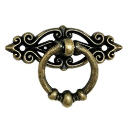 Heuskay 6pcs Antique Ring Pull Handle with Screws,Vintage Cabinet Door Drawers Cupboard Ring Pull Handle Retro Knob,Antique Brass