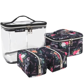 Emma & Chloe Travel Toiletry Bags for Women, 4 Piece Waterproof Cosmetic Case, Set, Pouch Makeup Organizer Bags for Women, Home Counters (Postcards from Paris)