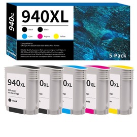 940 XL 940XL Ink Cartridges Combo Pack High-Yield Replacement for HP 940 940XL Ink Cartridge for OfficeJet Pro 8000 8500 8500A Plus A909a A809a A910a Printer Ink 5-Pack (2 Black, Cyan Magenta Yellow)