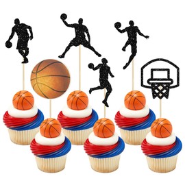 24 piezas de decoración para cupcakes de baloncesto, estrella de los deportes, baloncesto, tablero de galleta, para baby shower, jugadores de baloncesto, temática deportiva, fiesta de cumpleaños, suministros para decoración de pasteles