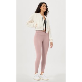 ODODOS Women's Cross Waist 7/8 Yoga Leggings with Inner Pocket, Inseam 25" Gathered Crossover Workout Yoga Pants, Dusty Pink, Medium