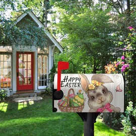 Dacawin Happy Easter Bunny Mailbox Cover Large Size Cute Rabbit and Eggs Easter Day Magnetic Mailbox Wrap Butterfly Flowers Post Letter Box Covers Decor Funny Garden Yard Oversized 25.5 X 21 Inch