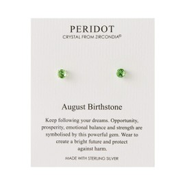 Philip Jones Sterling Silver August (Peridot) Birthstone Earrings Created with Zircondia® Crystals
