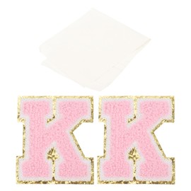 PATIKIL Iron on Letter Patches, 2 Pack Chenille Glitters Letter Patches Embroidered Patch with Tape for Repairing Jeans Clothing Bags Hats Shirts Craft, Pink, Alphabet K