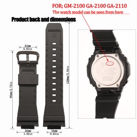 MCXGL Resin Band Compatible with G-Shock GM2100 strap GBM2100 G-Steel Black Resin Strap Replacement Watchband (Blackbuckle)