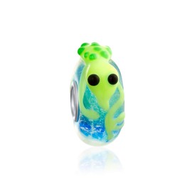 Lime Green Lizard Gecko Lamp work Murano Glass .925 Sterling Silver Core Spacer Bead Fit European Charm Bracelet For Women