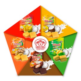 BEN TRE 5 Sorten Kaubonbon - Original Kokosnuss - Exotische Früchte Vegan Intensives Geschmackserlebnis ohne synthetischer Zusatzstoffe - Einzigartiges Candy Rezeptur Anwohner Vietnam