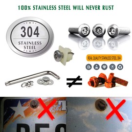 BGGTMO License Plate Screws Anti Theft -Stainless Steel Tamper Resistant Locking Front Rear Car Tag Frame Bolts Set,1/4 Metric M6 Rust Proof Security Screws,Fasteners Nut,Chrome Cap