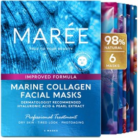 MAREE Mascarilla De Colágeno Con Ácido Hialurónico - Mascarillas De Hoja Cuidado De La Piel Con Extracto De Algas Verdes Y Rojas Para Todo Tipo De Piel - Mascarilla Facial Hidratant