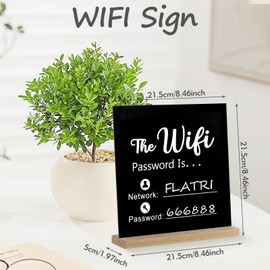 FLATRI Wifi Sign, Wooden Wifi Sign for Guests for Restaurant Supermarket Office Home Bar Coffee, 8.46 * 8.46 Inch Wifi Password Signs for Home Essentials